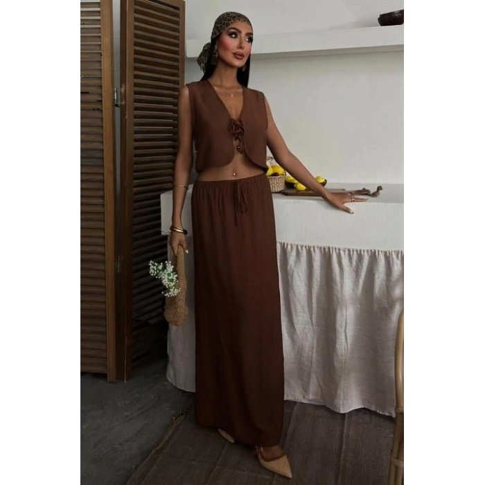 Yelek Önden Bağlamalı Uzun Etekli Takım 10192