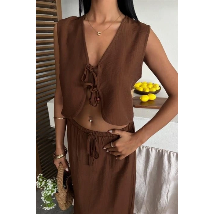 Yelek Önden Bağlamalı Uzun Etekli Takım 10192