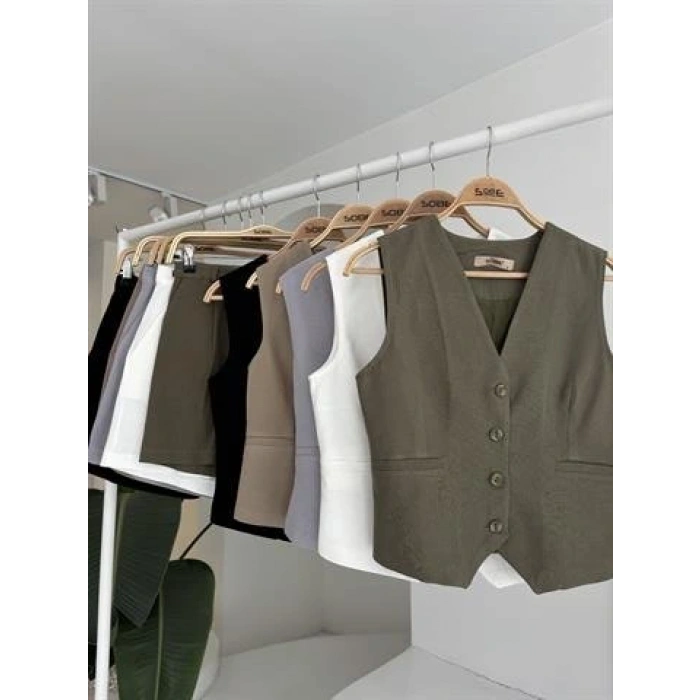 Yelek Şort Flamlı Keten Takım 1013317