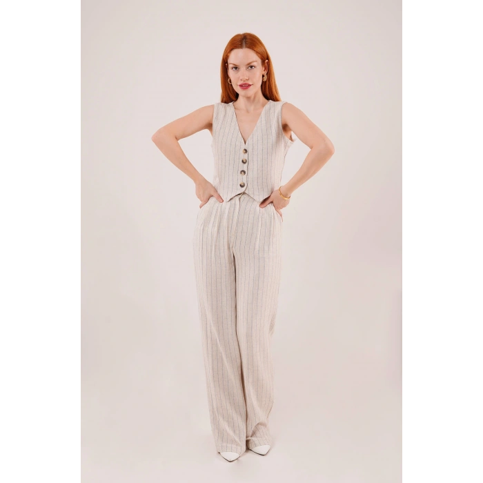 Yelek Ve Pantolon avi Şeritli İkili Takım