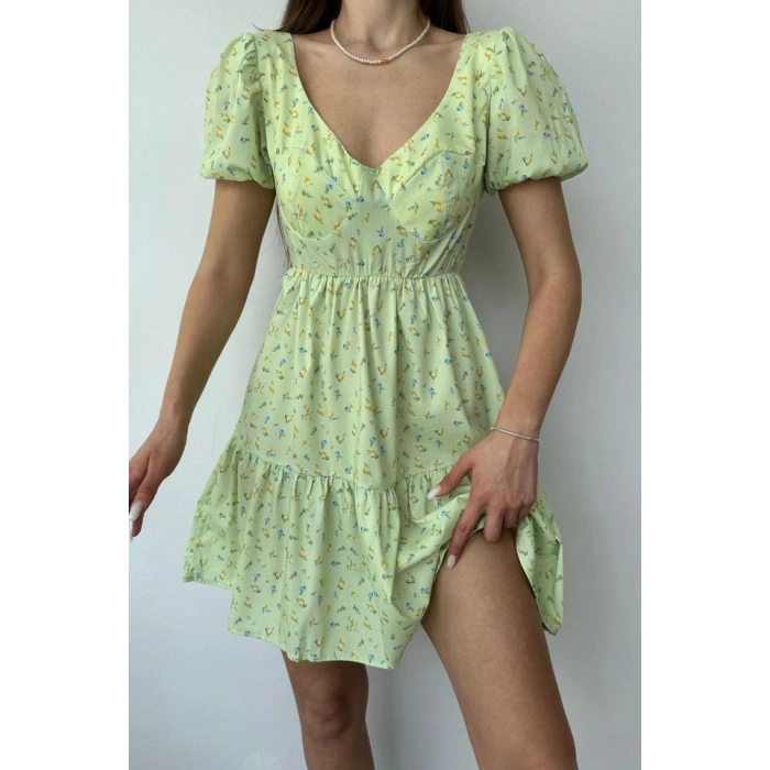 Yeşil ırt Dekolteli Elbise