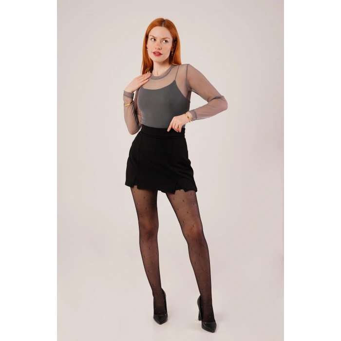 Yırtmaç Detaylı Siyah ini Etek