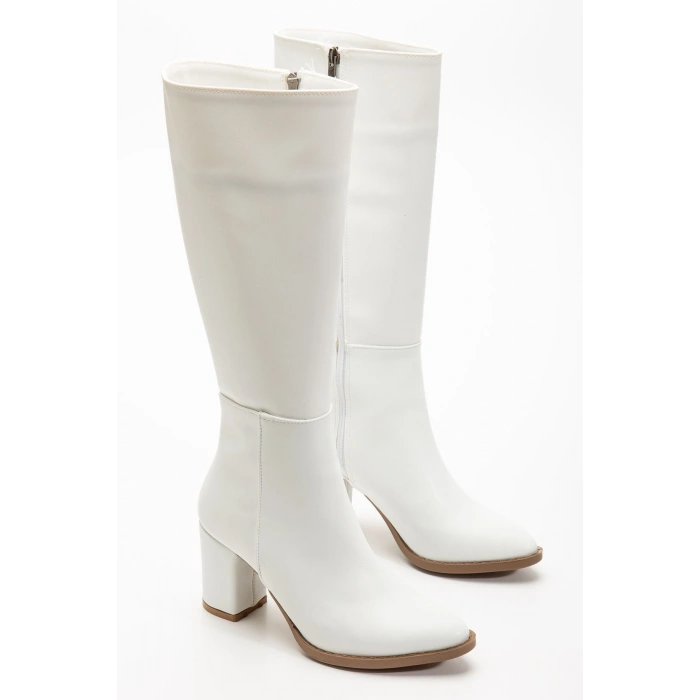 YSN-4422 Beyaz Cilt Topuklu Kadın Çizme