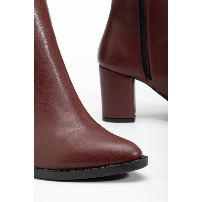 YSN-4422 Bordo Cilt Topuklu Kadın Çizme