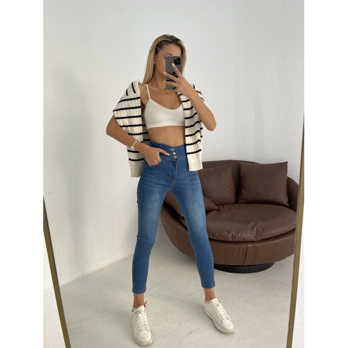 Yüksek Bel ikralı Jean Pantolon 90 Cm