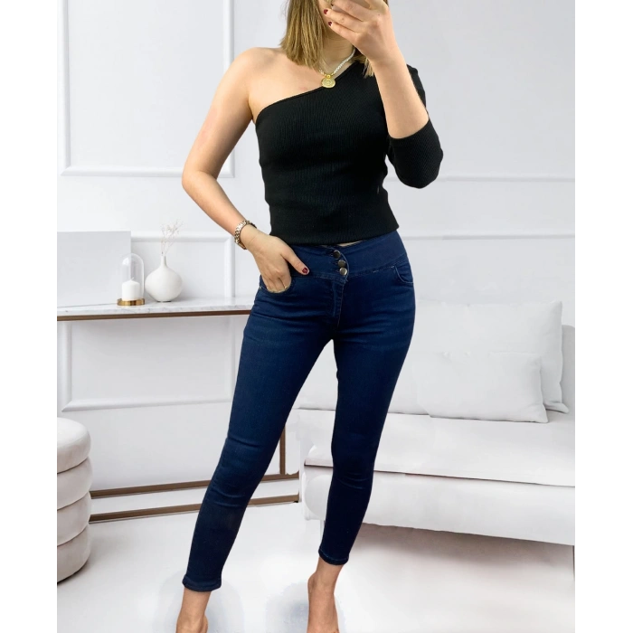 Yüksek Bel Likralı Jean Pantolon 90 Cm