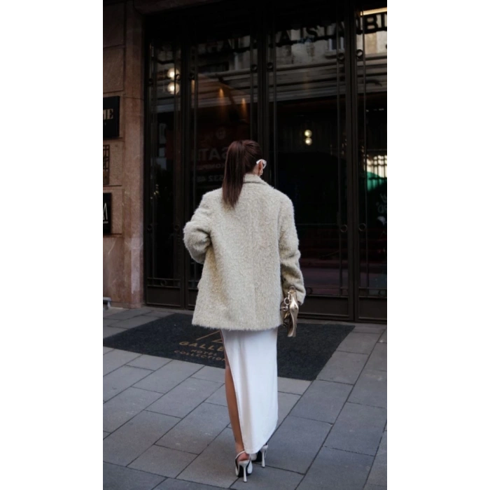 Yün Keçe Görünümlü Blazer Ceket Kaban Çimen Yeşili