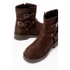 02-2013 Kahverengi Süet Toka Aksesuarlı Fermuarlı Günlük Kadın Bot