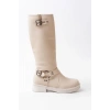 02-312 Bej Toka Aksesuarlı Fermuarlı Günlük Kadın Çizme
