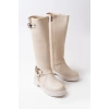 02-312 Bej Toka Aksesuarlı Fermuarlı Günlük Kadın Çizme