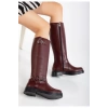 02-312 Bordo Toka Aksesuarlı Fermuarlı Günlük Kadın Çizme