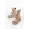 02-356 Bej Düz Topuklu Bağcıklı Fermuarlı Günlük Kadın Bot