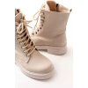 02-356 Bej Düz Topuklu Bağcıklı Fermuarlı Günlük Kadın Bot