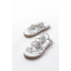 1001-1001 Beyaz Gümüş  Bilekten Bağcıklı Kadın Sandalet