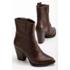 117 Kahve Kovboy Dikiş Detaylı Fermuarlı  Yüksek Topuklu Günlük Kadın Bot