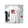 15 Temmuza Özel Tasarım Ay Yıldız Baskılı Tshirt  Beyaz