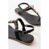 152-1110 Siyah Multi Taşlı Parmak Arası Kadın Sandalet