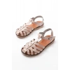 205-02 Bej Ortopedik Hakiki Deri Kadın Sandalet