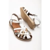 205-02 Beyaz Garni Ortopedik Hakiki Deri Kadın Sandalet