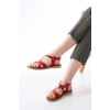 205-09 Kırmızı Ortopedik Hakiki Deri Kadın Sandalet