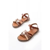 205-093 Koyu Kahve Garni Hakiki Deri Ortopedik Taban Kadın Sandalet