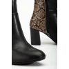 292 Siyah Leopar Desen Detaylı Fermuarlı  Yüksek Topuklu Günlük Kadın Bot