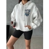 3 iplik şardonlu oversize kafa baskılı sweat beyaz
