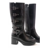 5109-3015 Siyah Topuklu Fermuarlı Toka Aksesuarlı Günlük Kadın Çizme