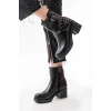 5109-3028 Siyah Toka Aksesuarlı Fermuarlı Topuklu Günlük Kadın Bot