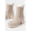 5109-3056 Bej Lastikli  Kalın Topuklu Günlük Kadın Bot