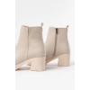 5109-3057 Bej Lastikli Fermuarlı Kalın Topuklu Günlük Kadın Bot