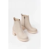 5109-3057 Bej Lastikli Fermuarlı Kalın Topuklu Günlük Kadın Bot