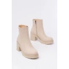 767-3020 Bej Fermuarlı Kalın Topuklu Günlük Kadın Bot
