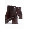 767-3020 Kahverengi Fermuarlı Kalın Topuklu Günlük Kadın Bot