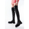 812-2194 Siyah Fermuarlı Diz Üstü Bağcıklı Çorap Günlük Kadın Çizme