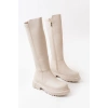 812-305 Bej Arkası Streç Fermuarlı Günlük Kadın Çizme