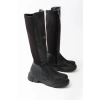 812-305 Siyah Arkası Streç Fermuarlı Günlük Kadın Çizme