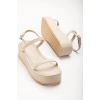 861-1027 Bej Dolgu Topuk Kadın Sandalet