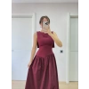 Arkası Kanatlı Uzun Elbise Bordo