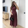 Asimetrik Düşük Yaka Kolsuz Uzun Elbise  Bordo