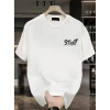 Baskılı Oversize Bisiklet Yaka Tshirt  Beyaz