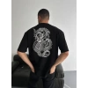 Baskılı Oversize Bisiklet Yaka Tshirt  iyah