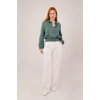 Bel Ve Bilek Lastikli Zümrüt Yeşili Bluz