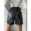 Beli lastikli duble paça deri şort siyah w24755
