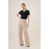 Bol Paça Yandan Fermuarlı Krem Kumaş Pantolon