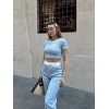 Crop pantolon biyeli takım mavi