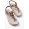 DM-609 Bej Taşlı Arka Lastikli Parmak Arası Kadın Sandalet