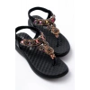 DM-609 Siyah Taşlı Arka Lastikli Parmak Arası Kadın Sandalet