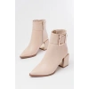 DNZ-400 Bej Toka Aksesuarlı Topuklu Fermuarlı Günlük Kadın Bot