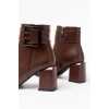 DNZ-400 Kahverengi Toka Aksesuarlı Topuklu Fermuarlı Günlük Kadın Bot